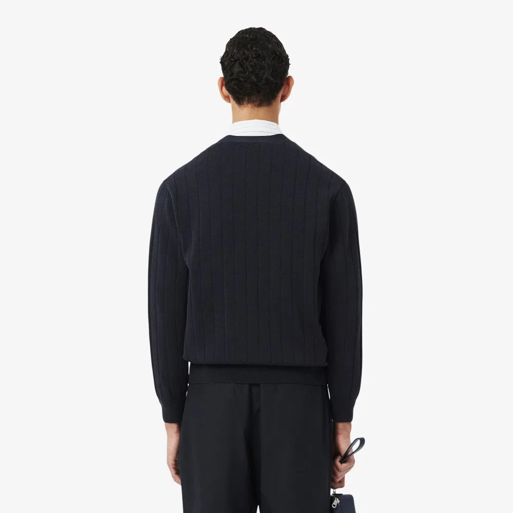 Мужской вязаный кардиган с V-образным вырезом Paris Pack тёмно-синий от Lacoste — фото 3