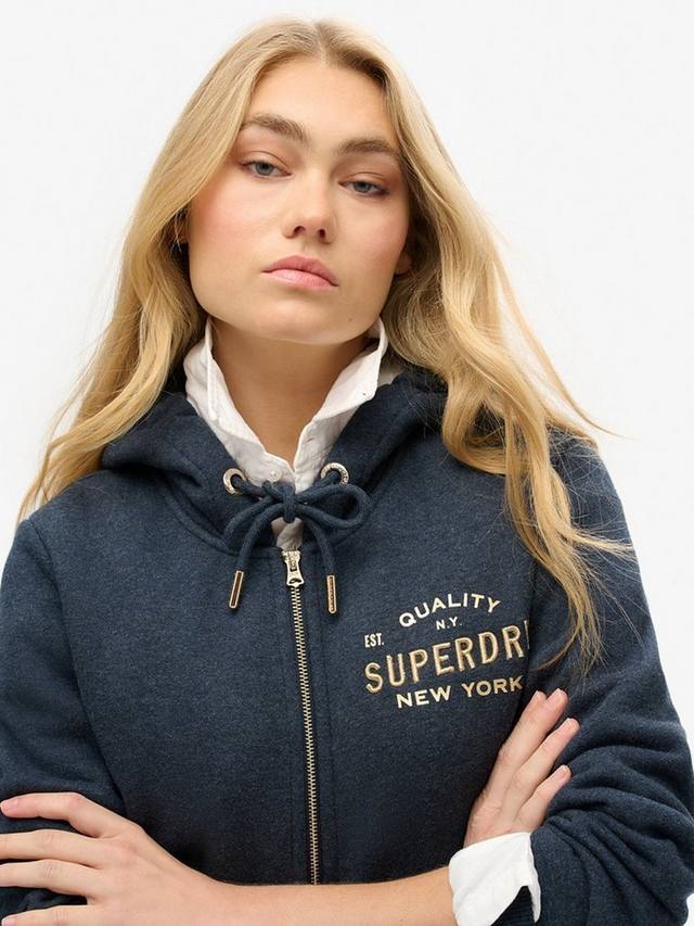 Люкс худи с металлическим логотипом и молнией Superdry, Trench Navy Marl — фото 4