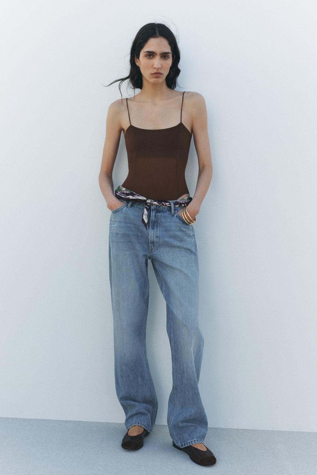 

Прямые джинсы с высокой талией ZARA, светло-синий