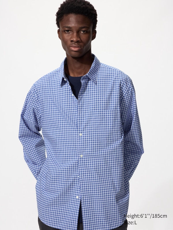 Рубашка regular fit из поплина (клетка) Uniqlo, 64 blue