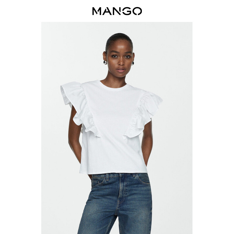 

Женская футболка Mango из чистого хлопка с круглым вырезом, красный