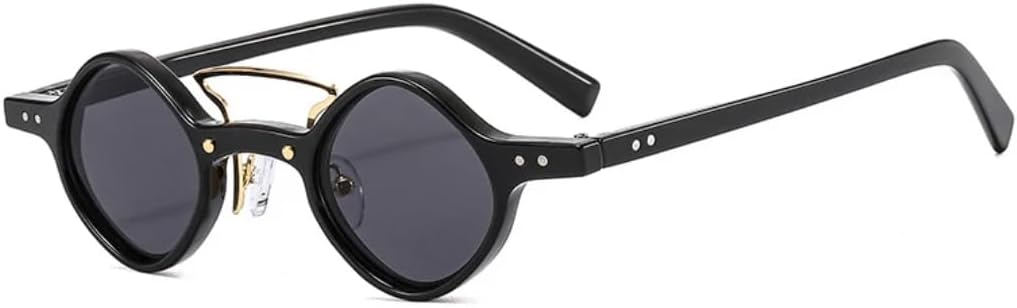 

Модные маленькие солнцезащитные очки для женщин в стиле ретро с двойной перемычкой, прозрачными линзами цвета океана, защита от УФ-излучения UV400, мужские очки с заклепками в стиле панк UUPTTPL, Black Grey