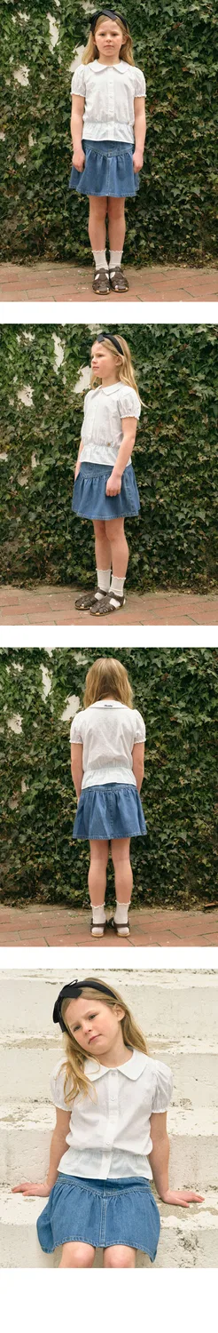Детская джинсовая юбка Enfant с рюшами, синяя, от Marithé Kids — фото 3