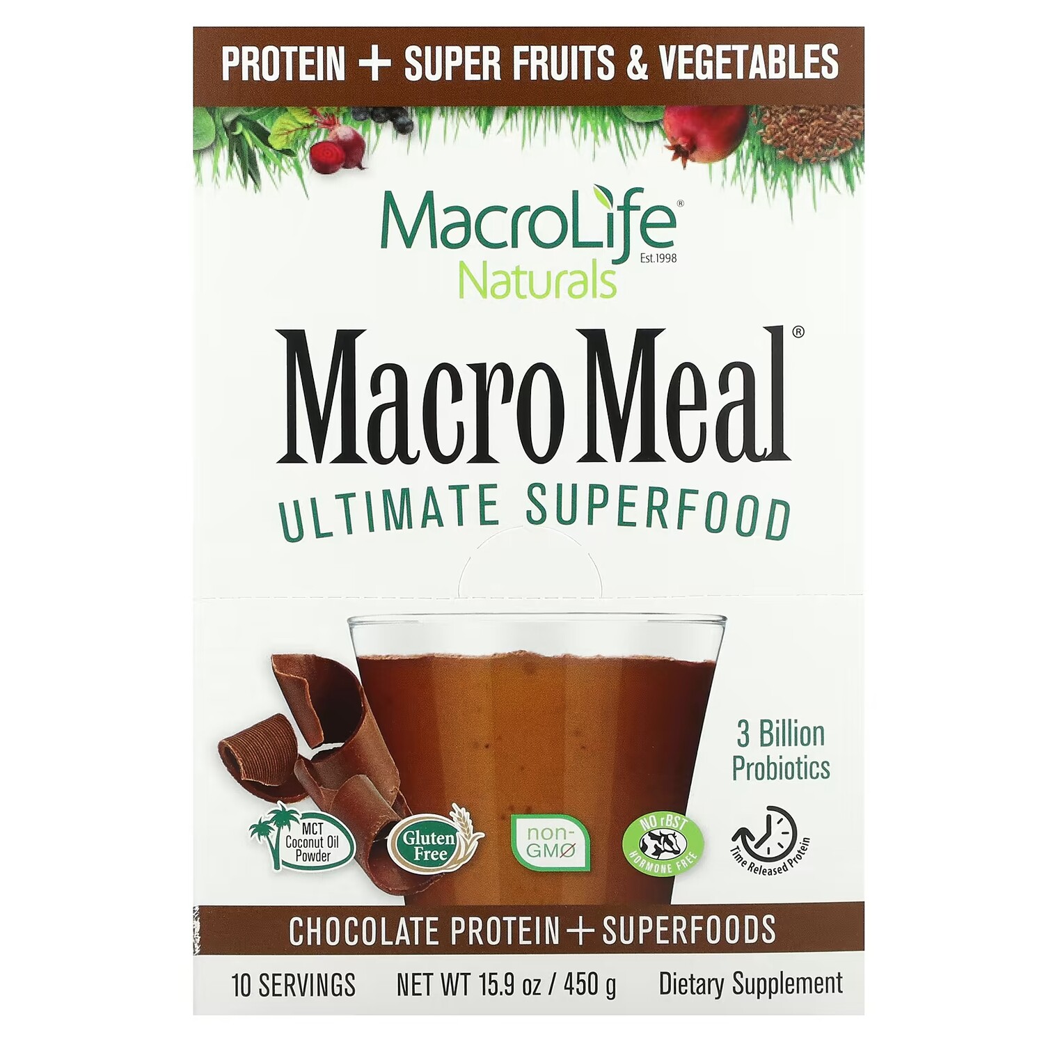 

Добавка Macrolife Naturals MacroMeal Ultimate Superfood Chocolate, 10 пакетиков по 45 г