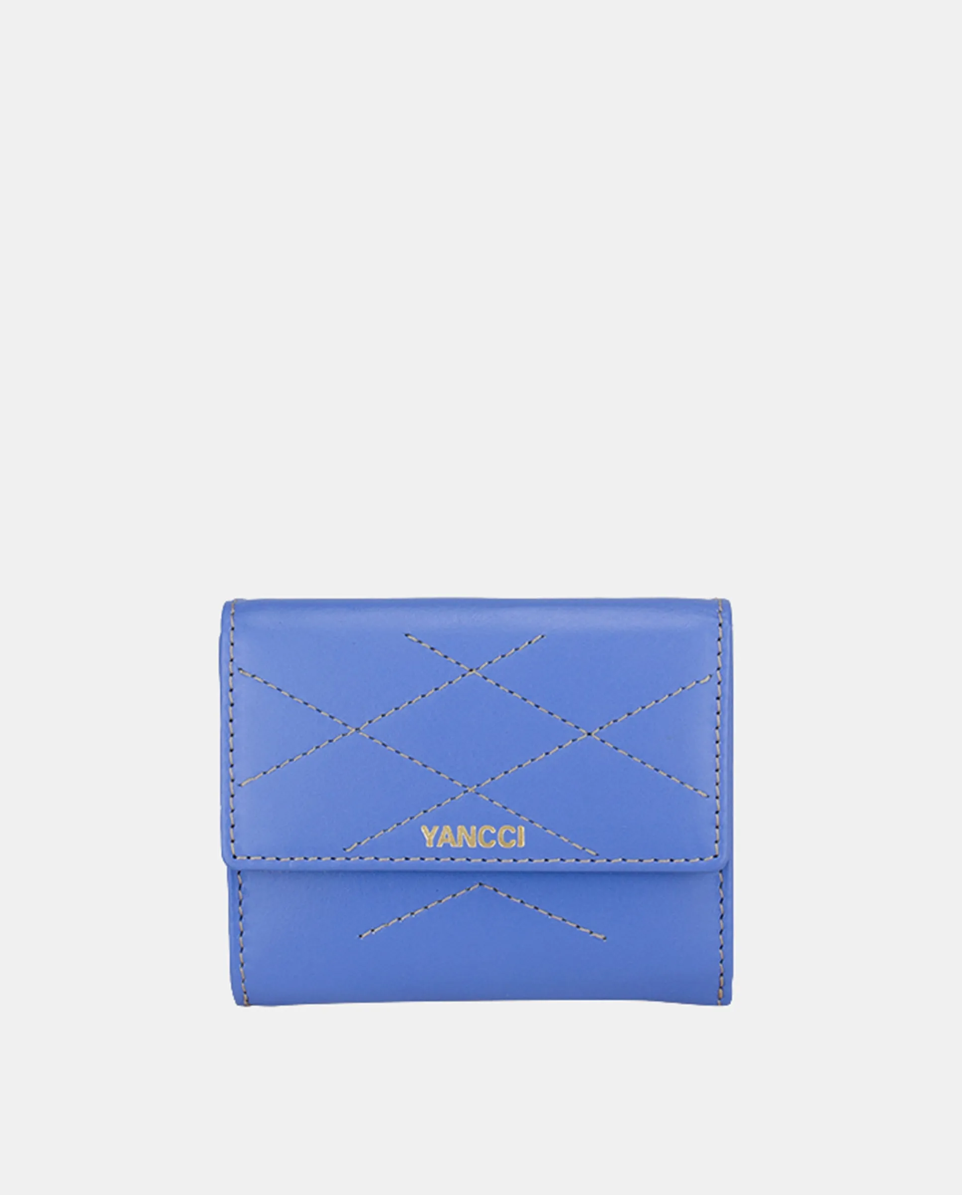 

Маленький женский кошелек YANCCI, кожаный с ромбовидной строчкой Yancci, светло-голубой