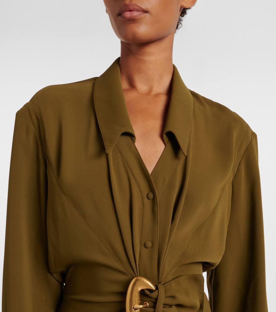 Рубашка-платье Cow-boys из креповой саржи Mugler, Olive Green — фото 4