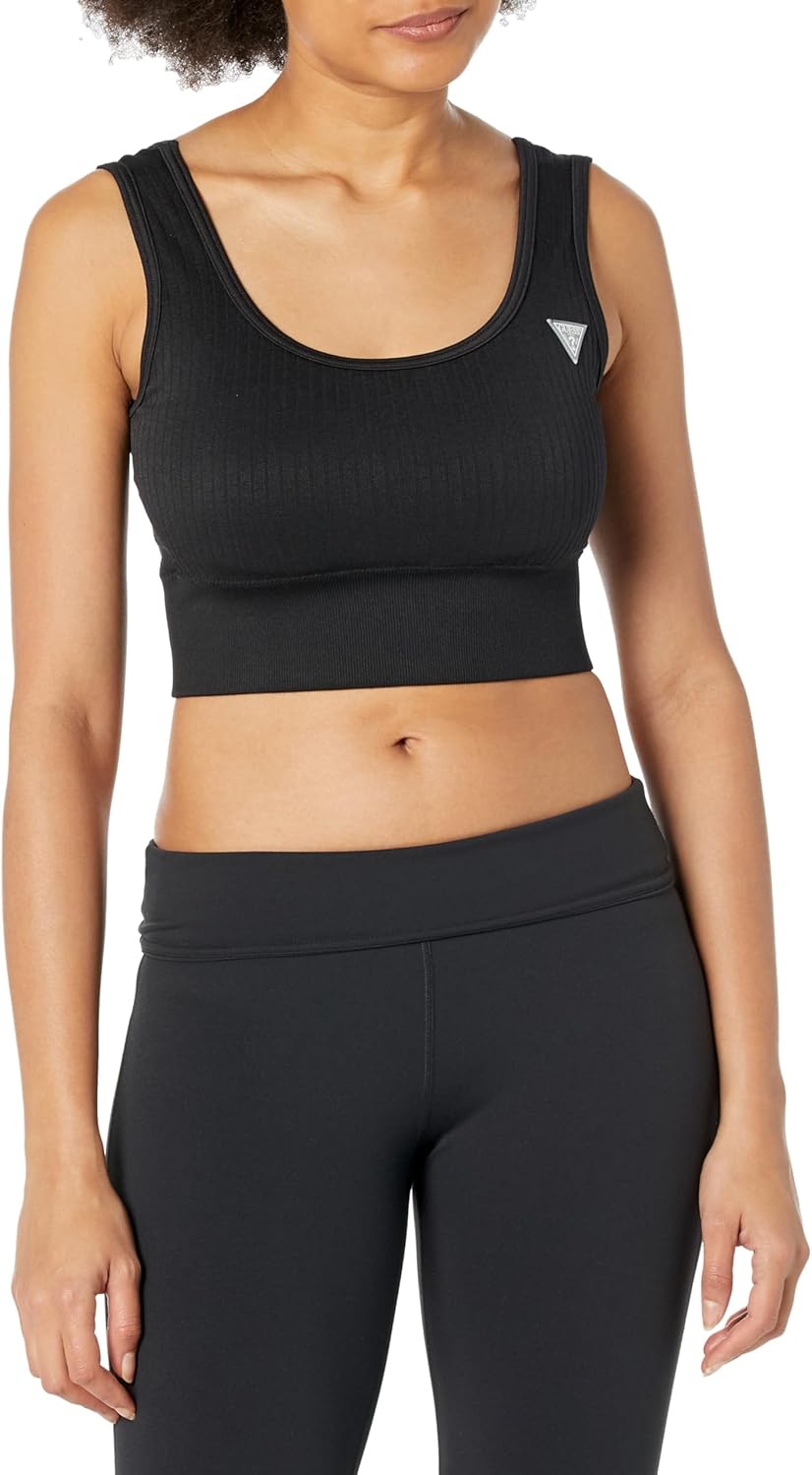 

Женский бюстгальтер GUESS для активного отдыха с отделкой в ​​рубчик и бесшовным лифом, Jet Black