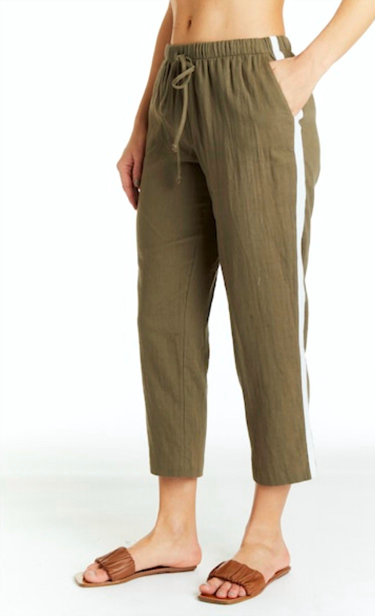 

Укороченные брюки Paula Side Stripe цвета Olive DREW