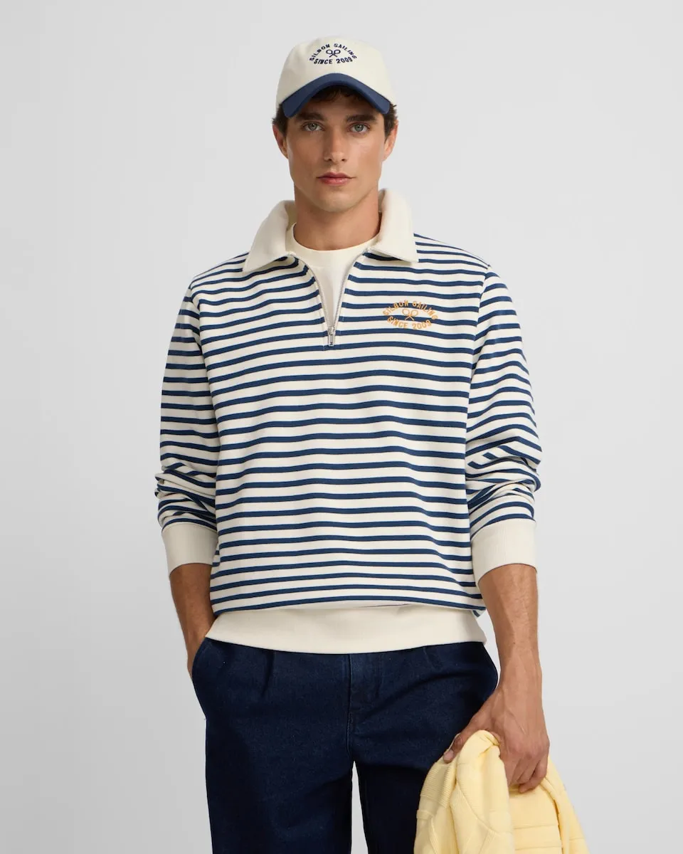 

Мужская толстовка с полумолнией, синяя в полоску Silbon, темно-синий