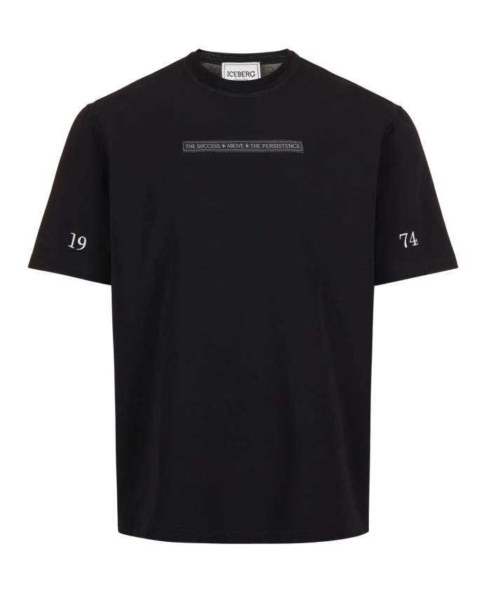 

Черная футболка стандартного кроя из ткани с гоночным принтом на спине и жаккардовым узором. Iceberg, черный