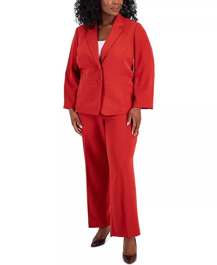 

Женский костюм-двойка с брюками Plus Size Crepe на двух пуговицах Le Suit, красный