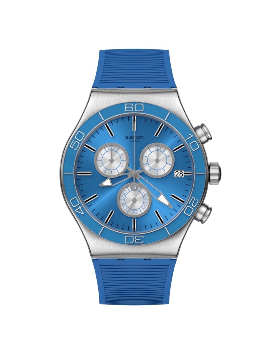 

Синие часы с синим каучуковым ремешком Swatch, синий