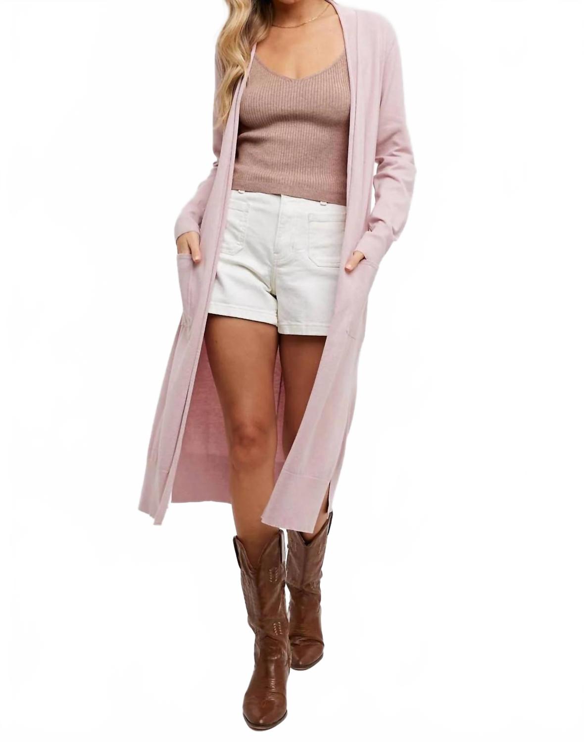 

Длинный кардиган с открытой передней частью в светло-розовом цвете BluIvy