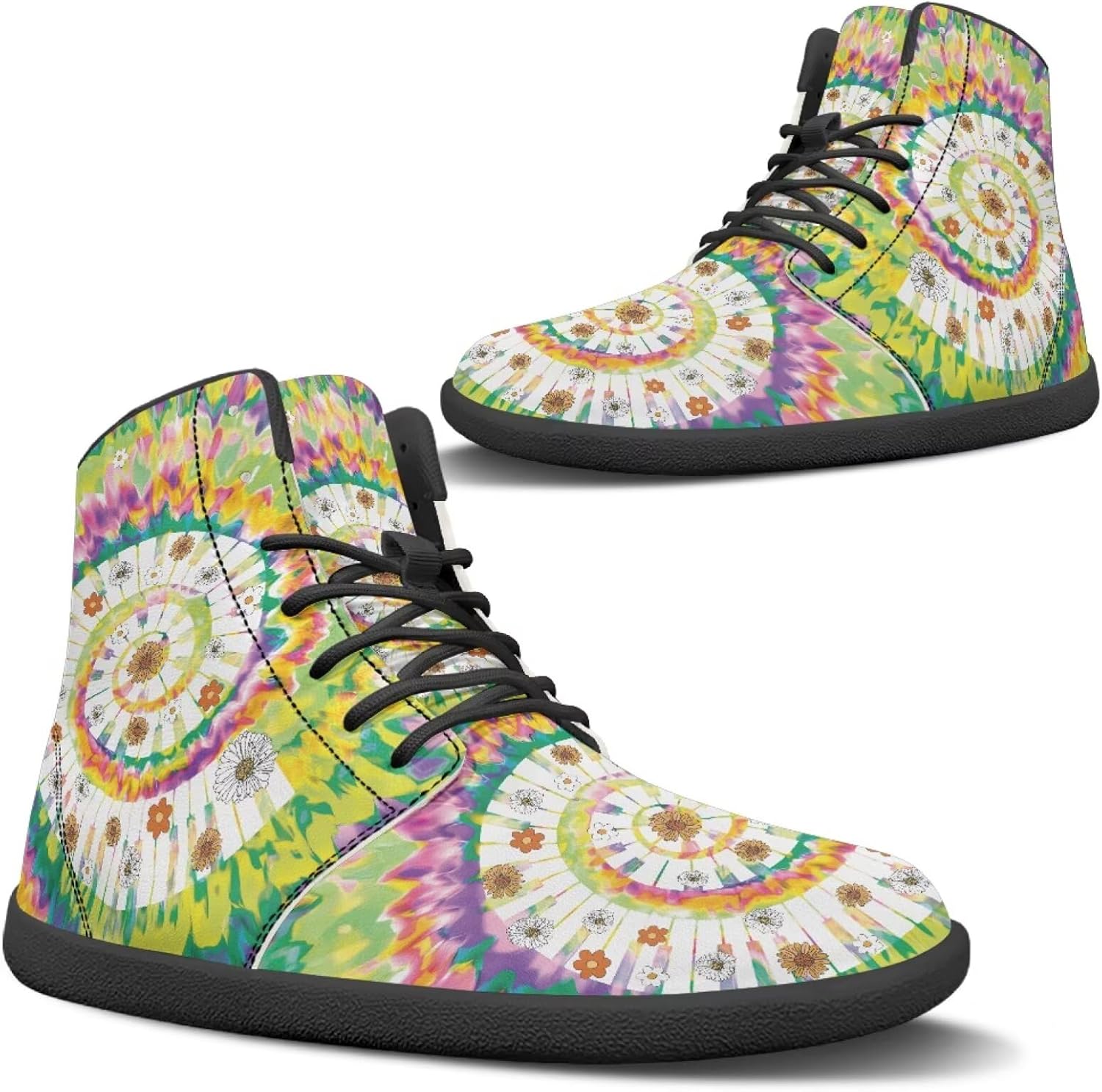 

Кроссовки Binienty для бега, унисекс, высокие, босоножки, классические шнуровкой, для мужчин и женщин, для спортзала, работы и на открытом воздухе, Tie-dye Daisy