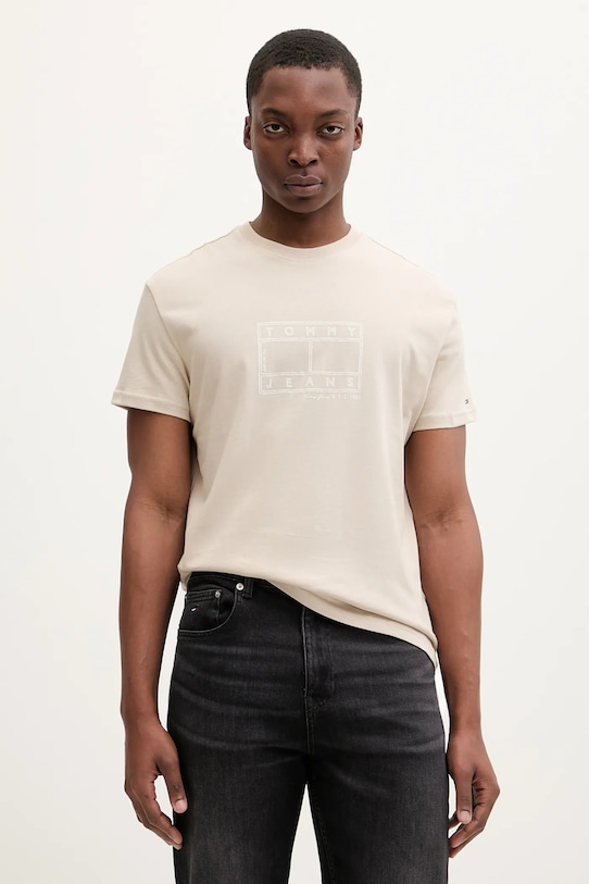 

Хлопковая футболка Tommy Jeans, бежевый