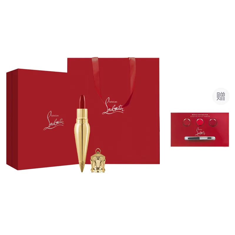 Christian Louboutin Подарочный набор помады CL Queen's Golden Rod Premium в сатиновой упаковке, Gold Tube Hydrating 354 Caramel Pumpkin, Gift Box Set — фото 2