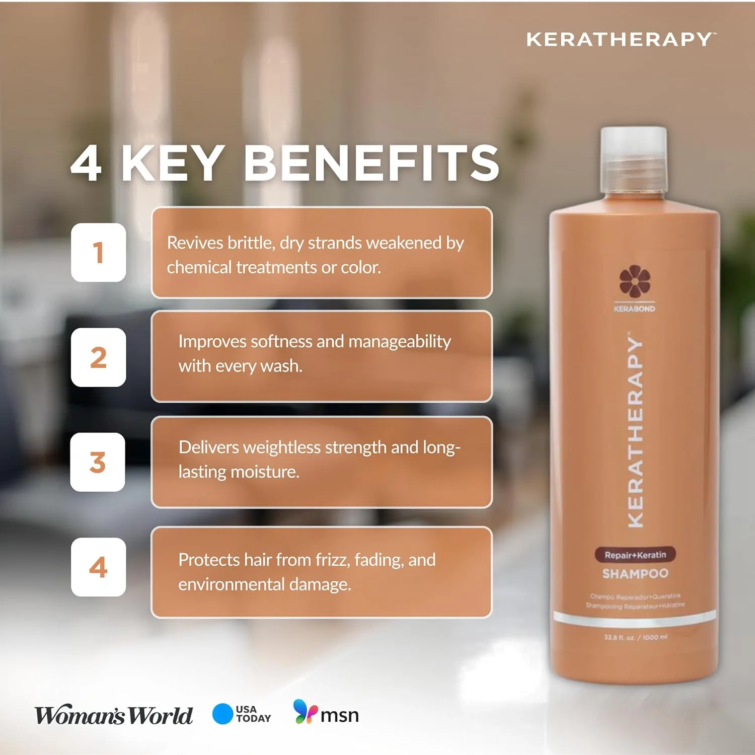 KERATHERAPY Keratin Infused KeratinFIXX Repair Shampoo, 1000 мл - шампунь для восстановления сухих, поврежденных или пушащихся волос с экстрактом икры, аргановым маслом и технологией Kerabond — фото 4