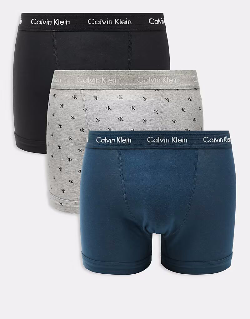 

Трусы Calvin Klein Cotton Stretch 3 pack trunk in black/blue/logo print