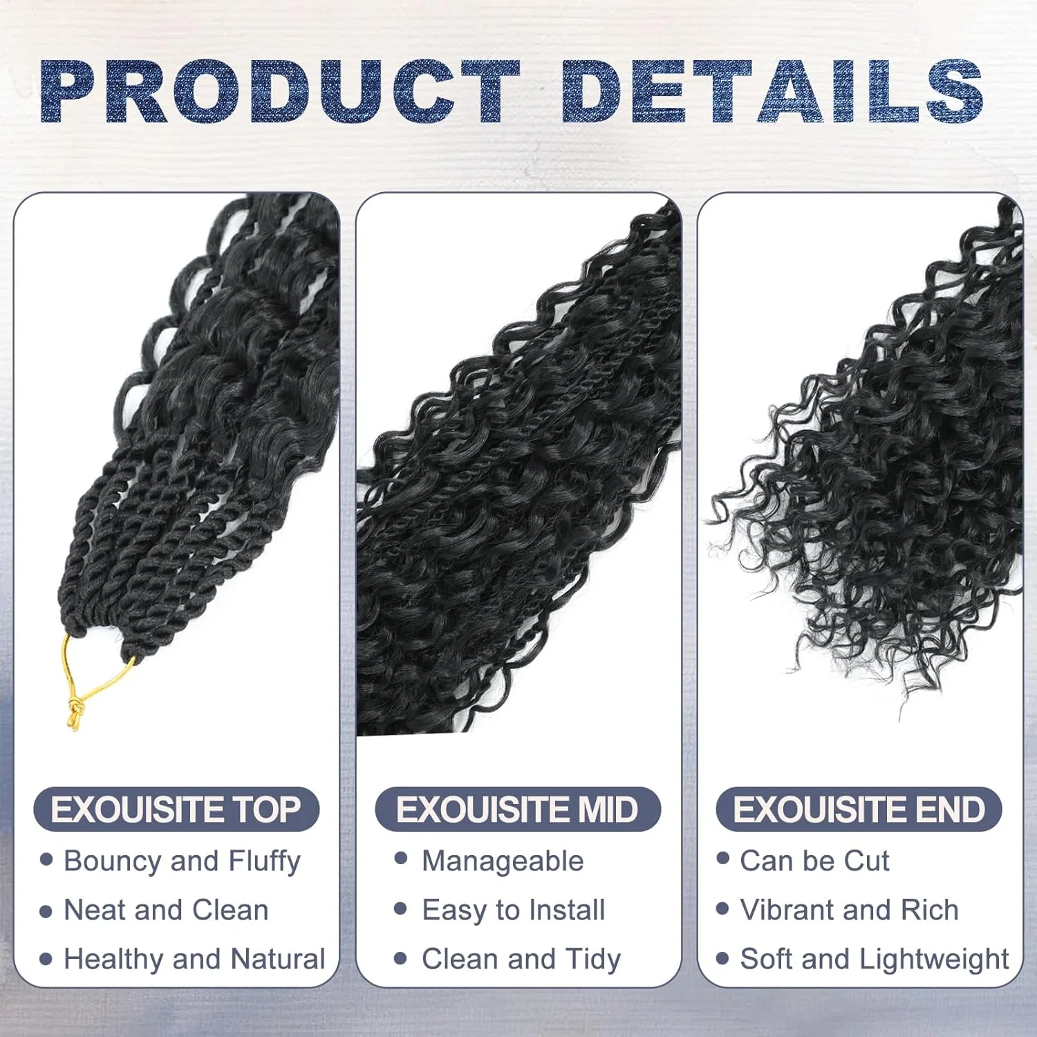 Набор для плетения сенегальских кос Senegalese Twist Crochet Hair 8 упаковок 16 дюймов Auxemuen, 1B — фото 3