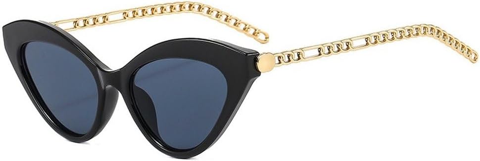 

Ретро-солнцезащитные очки «кошачий глаз» с разноцветными линзами для женщин и мужчин, модные, с металлической цепочкой, защита от УФ-излучения UV400, темно-зеленые SKFGNX, Black Gray