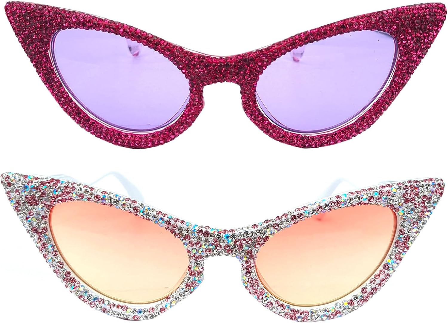 

COTIA Модные солнцезащитные очки «кошачий глаз» с бриллиантами, милые женские солнцезащитные очки с блестящими стразами и разноцветными кристаллами, 2pcs Purple+colorful