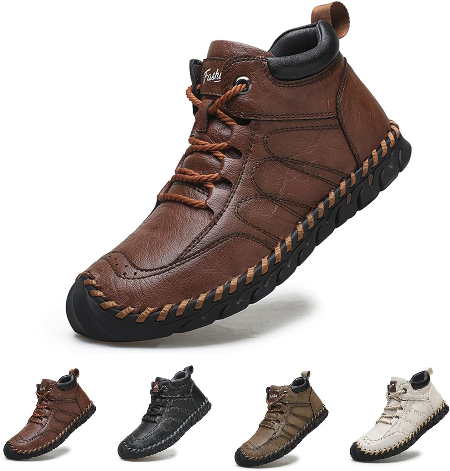 

Мужские повседневные кожаные кроссовки с хорошей поддержкой свода стопы, нескользящей подошвой, водонепроницаемые и дышащие для прогулок на улице Kfzhiyi, темно-коричневый