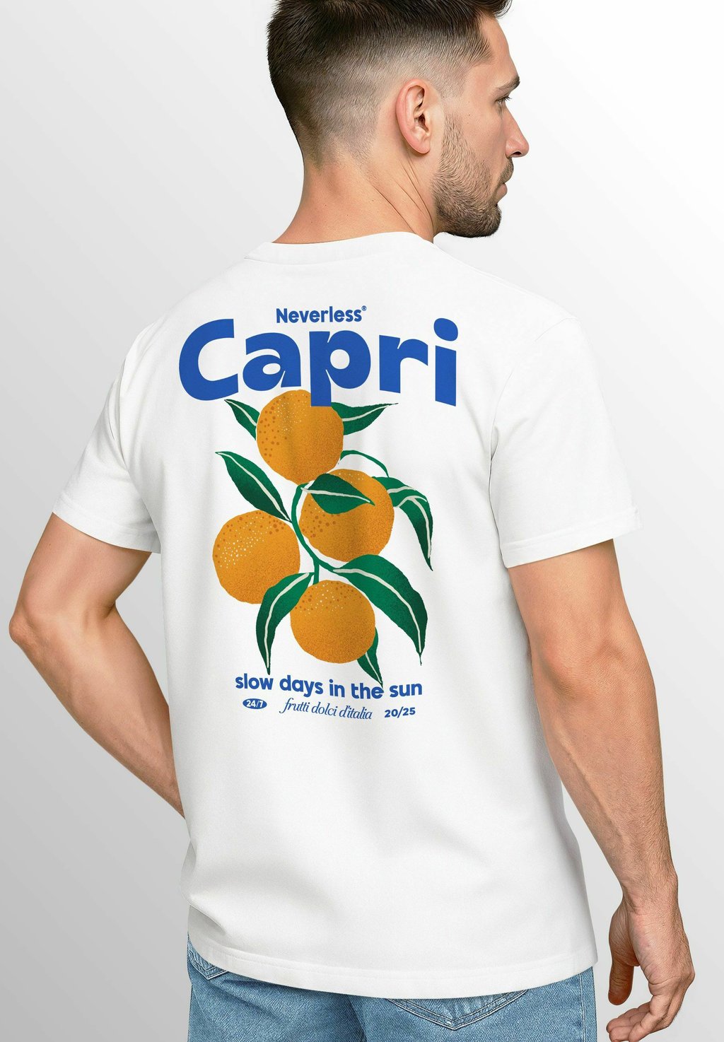 

Футболка с принтом BACKPRINT VINTAGE CAPRI ORANGEN GRAFIKPRINT FASHION STREETSTYLE Neverless, белый
