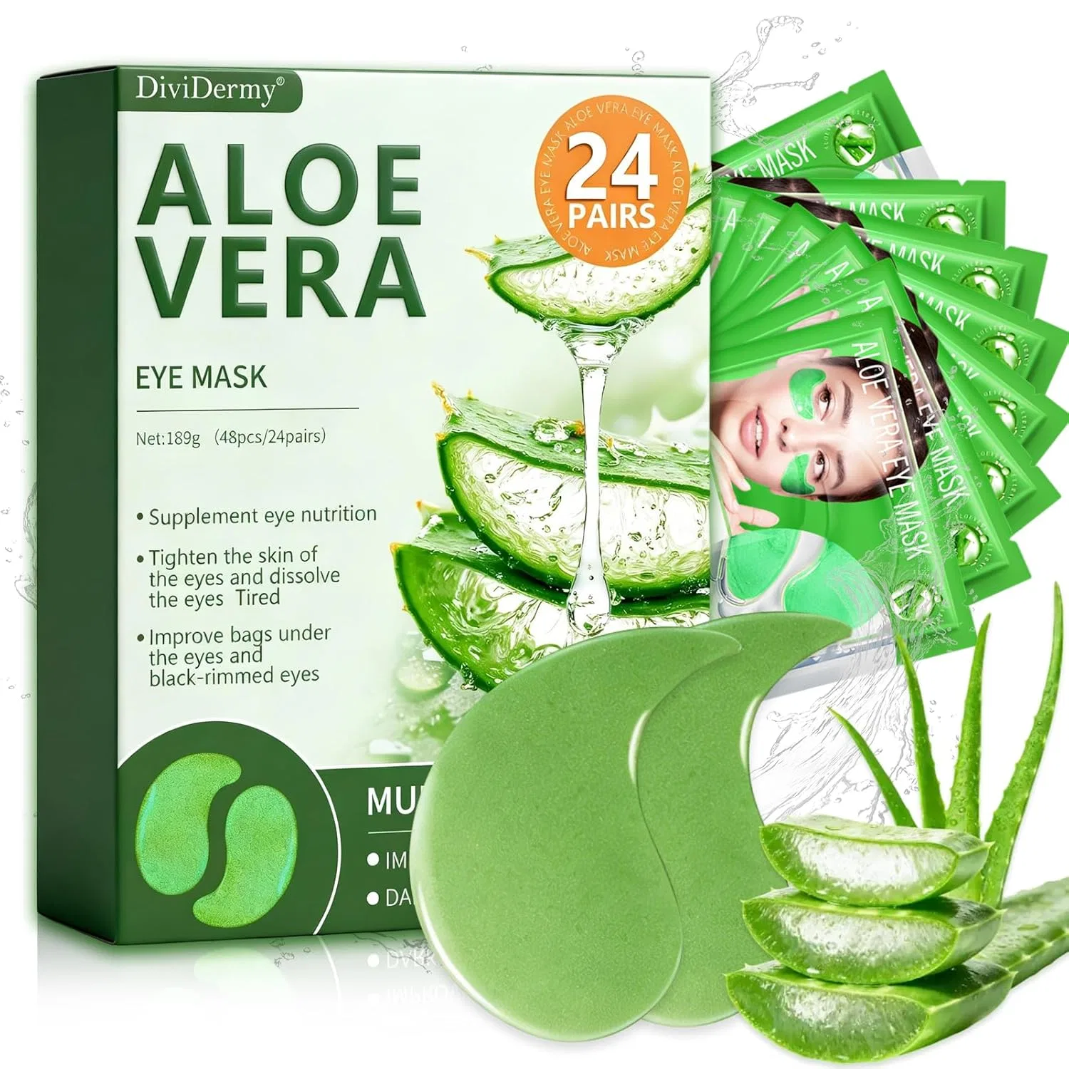Патчи для глаз с алоэ вера, 24 пары Charmchic, Green