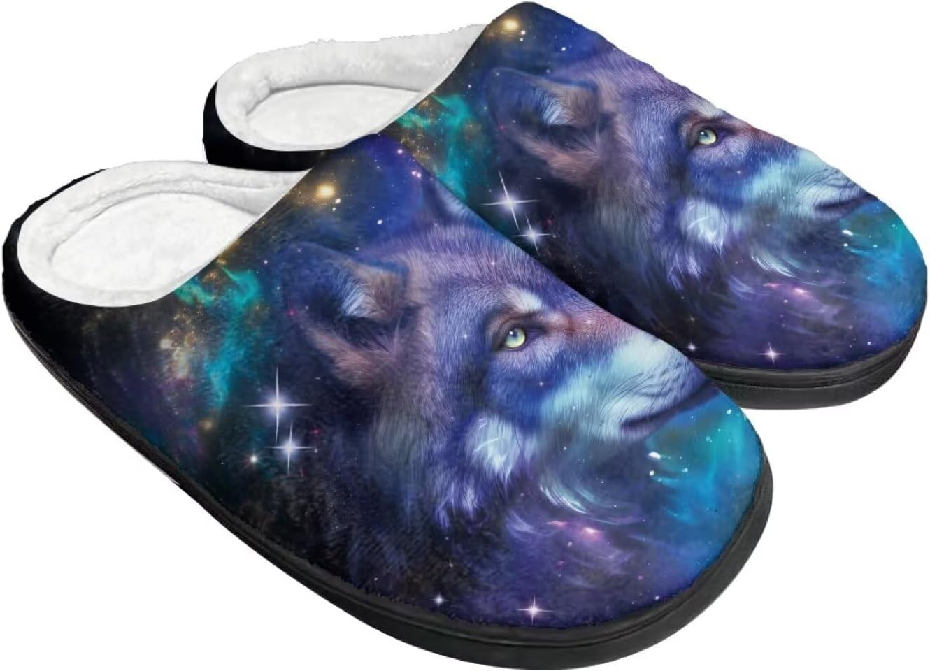 

Тапочки Tomeusey для женщин - домашние и хлопковые тапочки с противоскользящей подошвой, подарок для женщин и мужчин, Wolf Starry Sky
