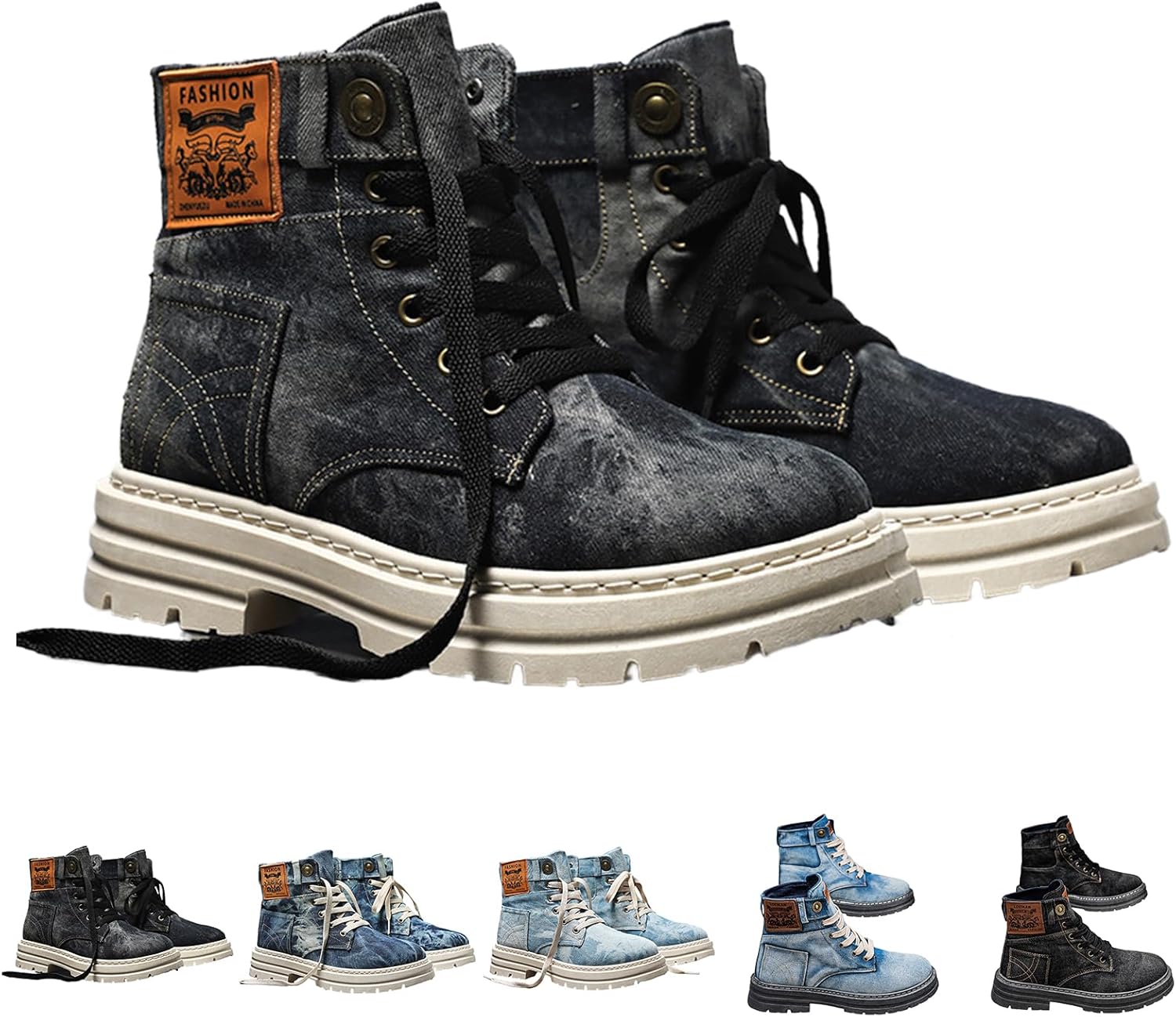 

Мужские модные кроссовки высокие на шнуровке с блестящей отделкой, мотоциклетные ботинки, ретро джинсовый стиль, большие повседневные shoes Gezolligheid, черный