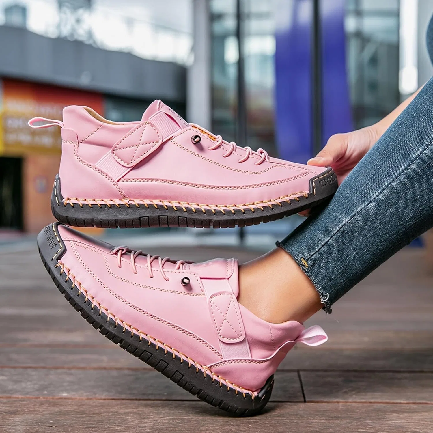 Лоферы с ручной строчкой из кожи, розовый LGHLMCL — фото 3