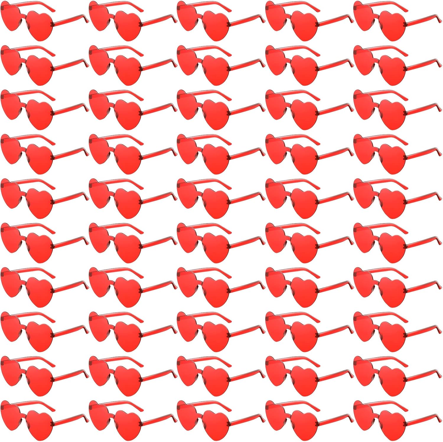 

100 пар солнцезащитных очков в форме сердца для женщин, без оправы, прозрачные, в форме сердца, модные, для Дня святого Валентина, для вечеринок и в качестве подарков Coume, Red