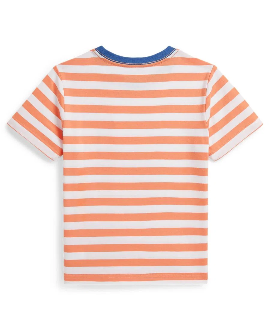 Детская полосатая футболка из хлопкового трикотажа с карманом, размер 2T-7 Polo Ralph Lauren, белый — фото 2
