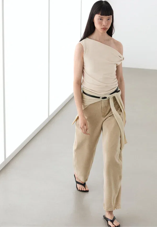 Топ с асимметричным рукавом Massimo Dutti, песочный — фото 4