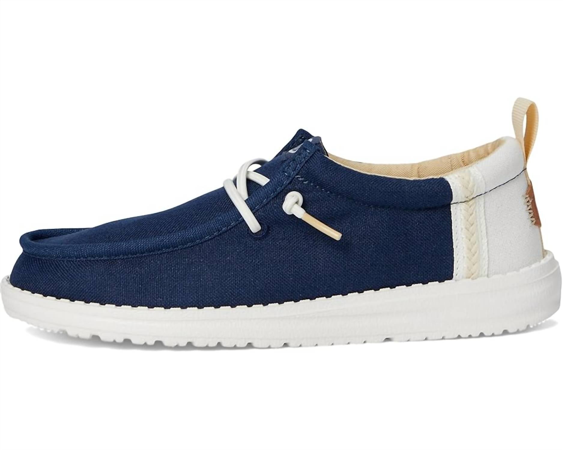 

Льняные слипоны Wally Craft для молодежи в цвете «саргассово-синий/белый» Hey Dude, Sargasso Blue/White