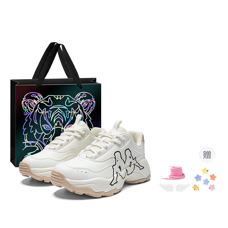 

Kappa Высокие амортизирующие износостойкие противоскользящие низкие массивные кроссовки унисекс белые - белый (черная сумка-шопер Tiger+подвеска-звезда+шнурки)