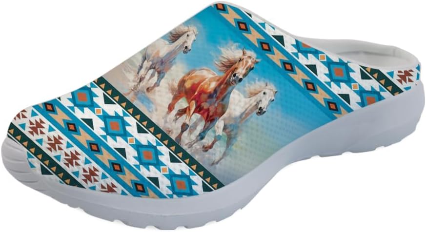 

Мужские садовые сабо GLENLCWE Blue Sea Turtle, сетчатые, мягкие и удобные мюли и сабо, легкие, на липучке, для прогулок, кроссовки, пляжные сандалии, легкие, Southwest Antique Running Horse