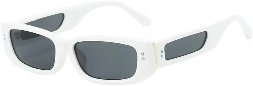 

Модные прямоугольные солнцезащитные очки для женщин, защита от УФ-излучения UV400, ретро-очки с заклепками, градиентные очки для мужчин TKKTLLT, White Gray