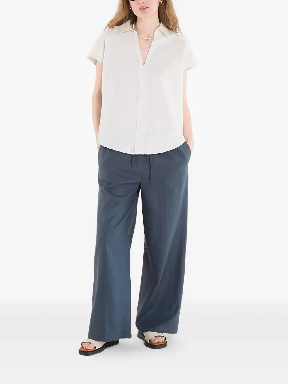 Широкие льняные брюки с кулиской Calvin Klein, синий — фото 2