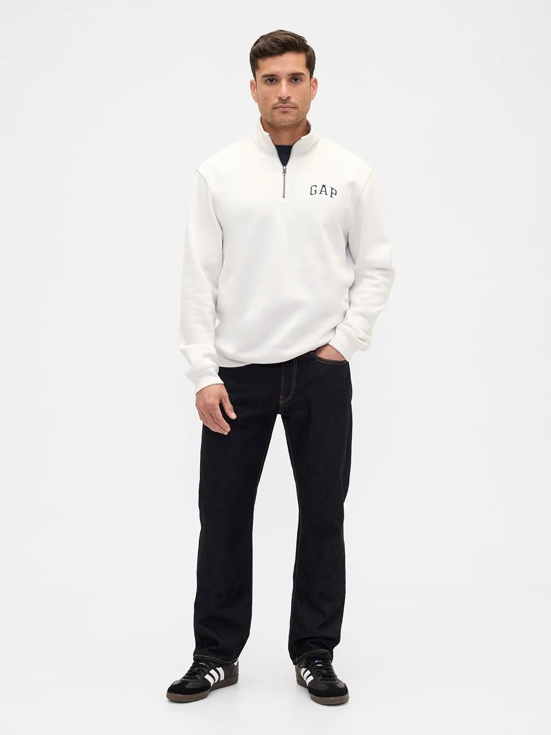 Мужской пуловер GAP Heritage Logo с воротником-стойкой на молнии до середины груди, Carls Stone — фото 2
