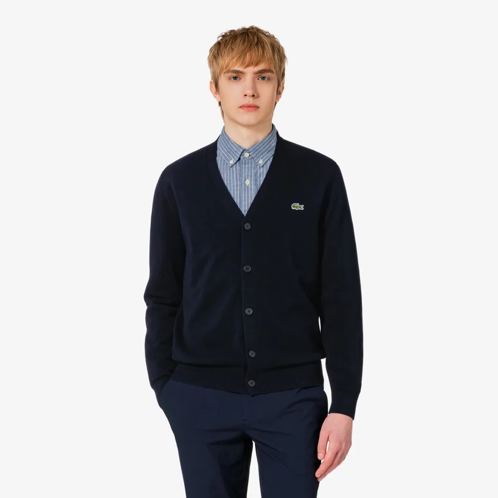 Мужской синий кардиган поло с V-образным вырезом от Lacoste — фото 4