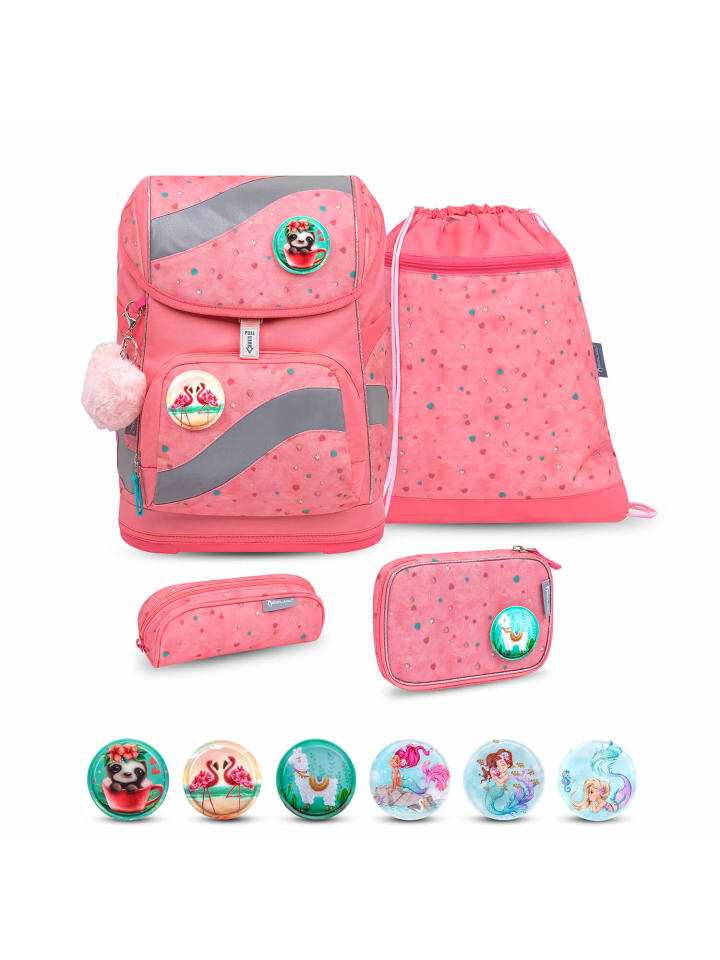 

Belmil Набор из 5 предметов: школьный рюкзак Smarty Blue Bird розового цвета, размеры: В37хД26хШ18 см