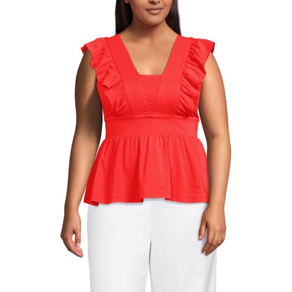 

Повседневная блузка с рюшами и баской больших размеров Lands' End, цвет bright poppy