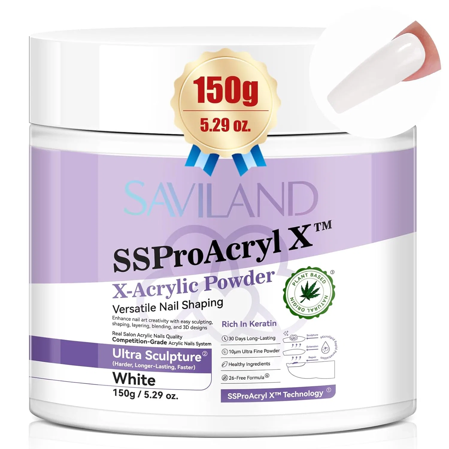 Акриловая пудра Saviland 150 г для наращивания ногтей Saviland, White - 150G/5.29Oz