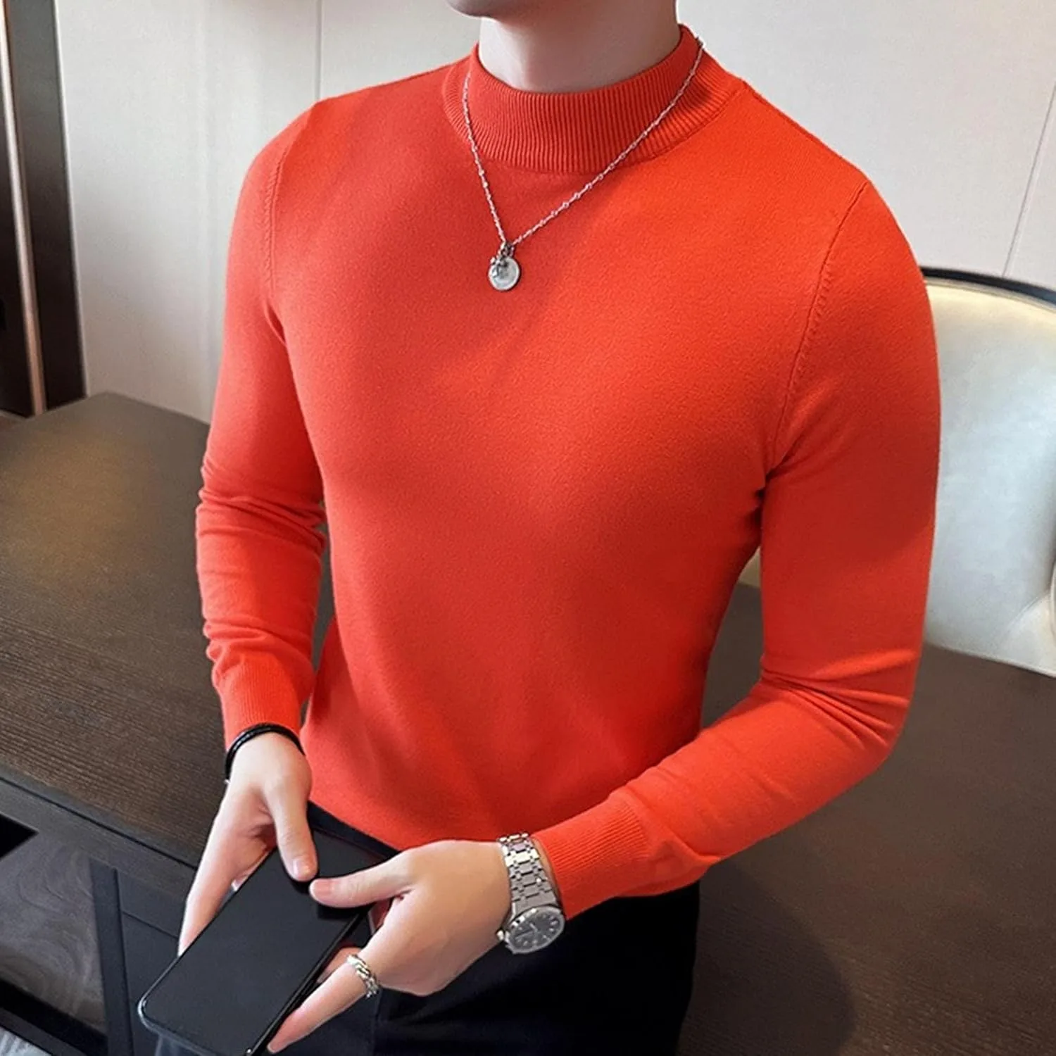 Мужской свитер с полуводолазкой Slim Fit, длинный рукав, вязаный — фото 2