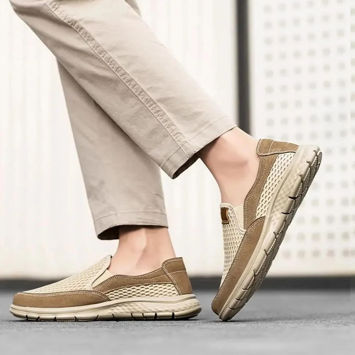 Мужские лоферы Slip-On, дышащие, Beige — фото 2