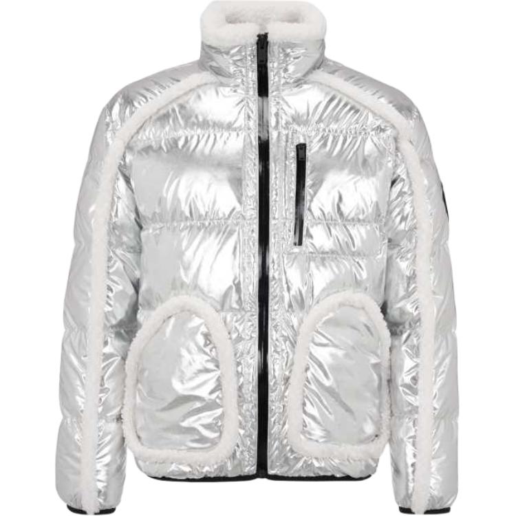 

Moose Knuckles Мужская пуховая куртка, цвет металлик серебристый/слоновая кость белый