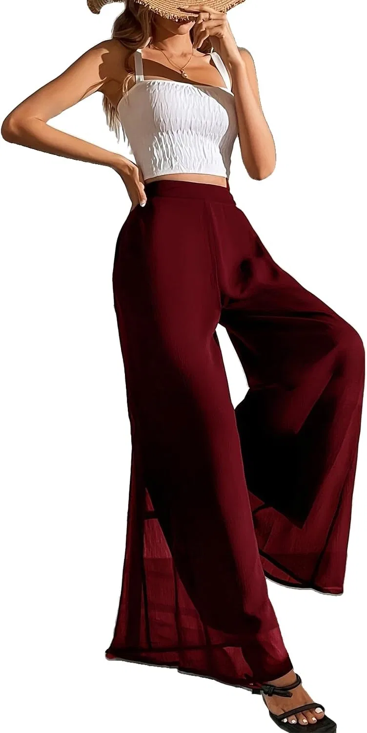 Широкие брюки для йоги, высокие, женские, Wine Red