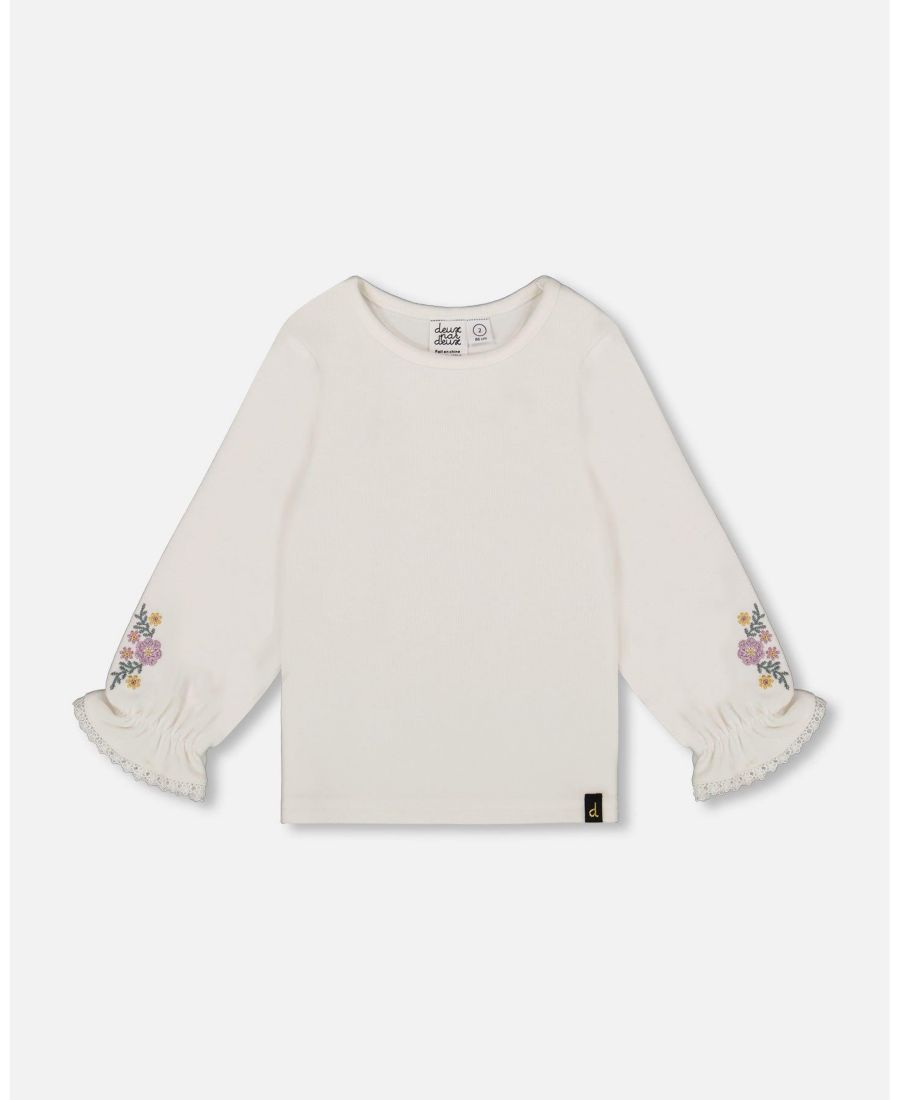 

Детская трикотажная блузка кремового цвета с вышитыми цветочными рукавами - для малышей/детей Deux par Deux, Off-white