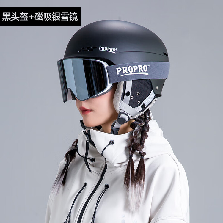 

Rossignol Комплект лыжного шлема Propro для мужчин и женщин, взрослый шлем для сноуборда с интегрированными очками, черный шлем + магнитные серебряные очки, размер m
